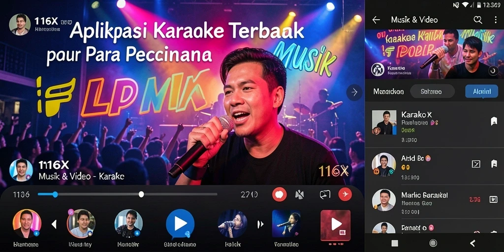 Screenshot aplikasi 116X menampilkan antarmuka karaoke yang menarik dan interaktif.