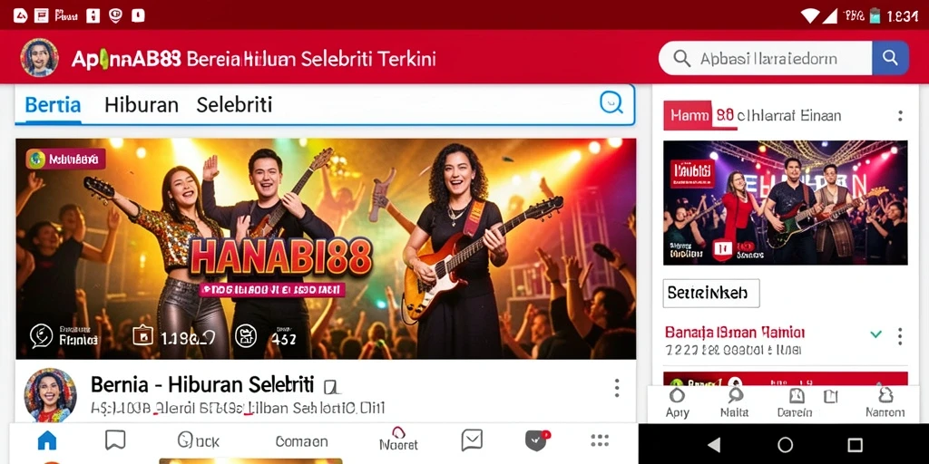 Antarmuka aplikasi HANABI88 yang menampilkan berita hiburan terkini.