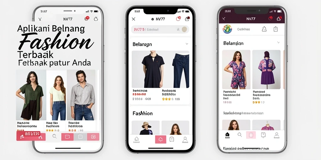Tampilan antarmuka NV77 dengan berbagai pilihan fashion menarik.